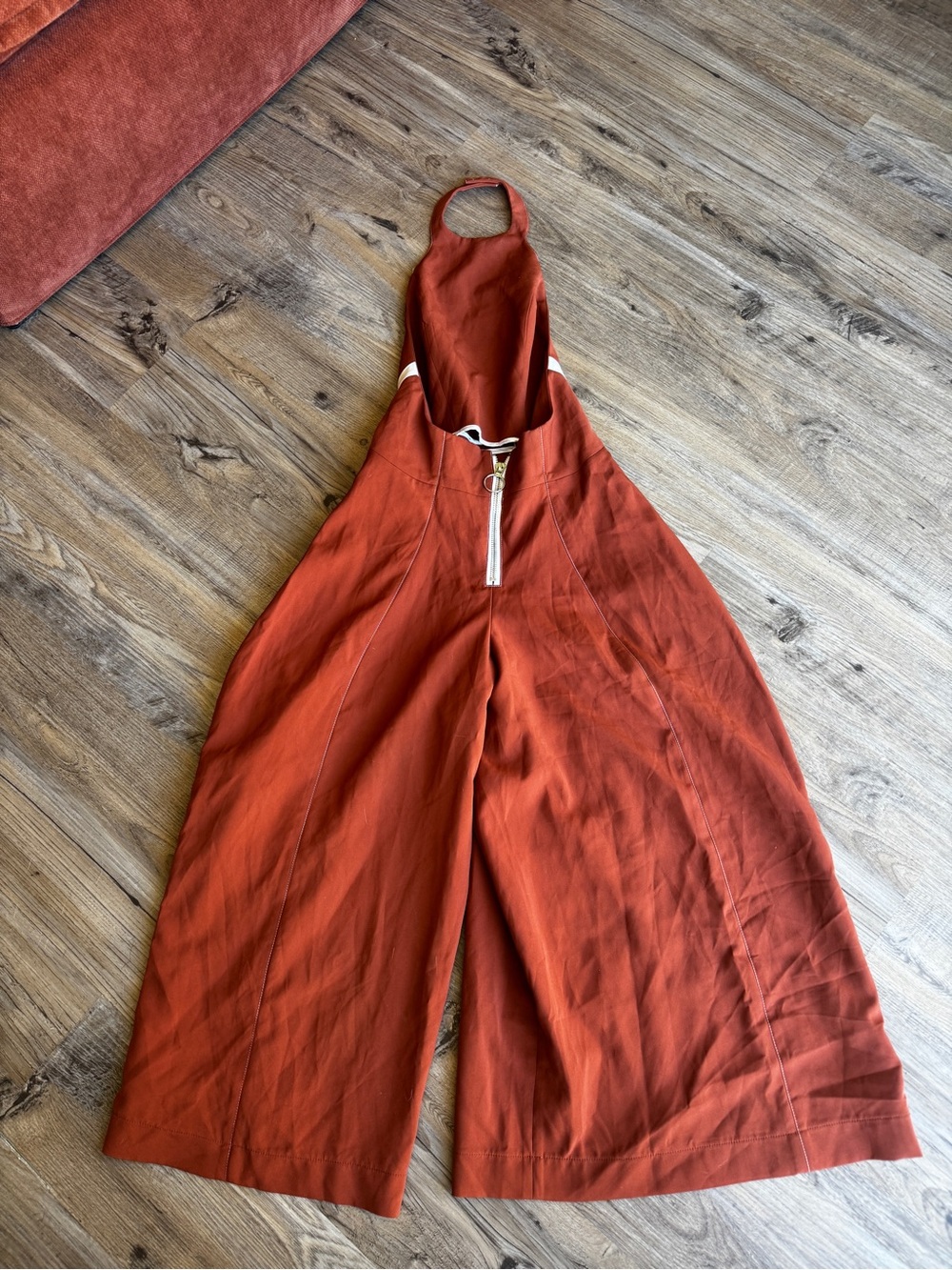 Rust Halter Maxi Pant Jumpsuit with Pink Crescent Detail - Picture 4 of 10